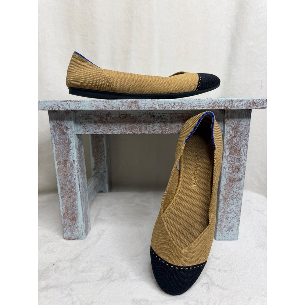 Rothy's The Point Flats Women Size 8 Camel Black‎ Cap Toe Knit Ballet Shoes